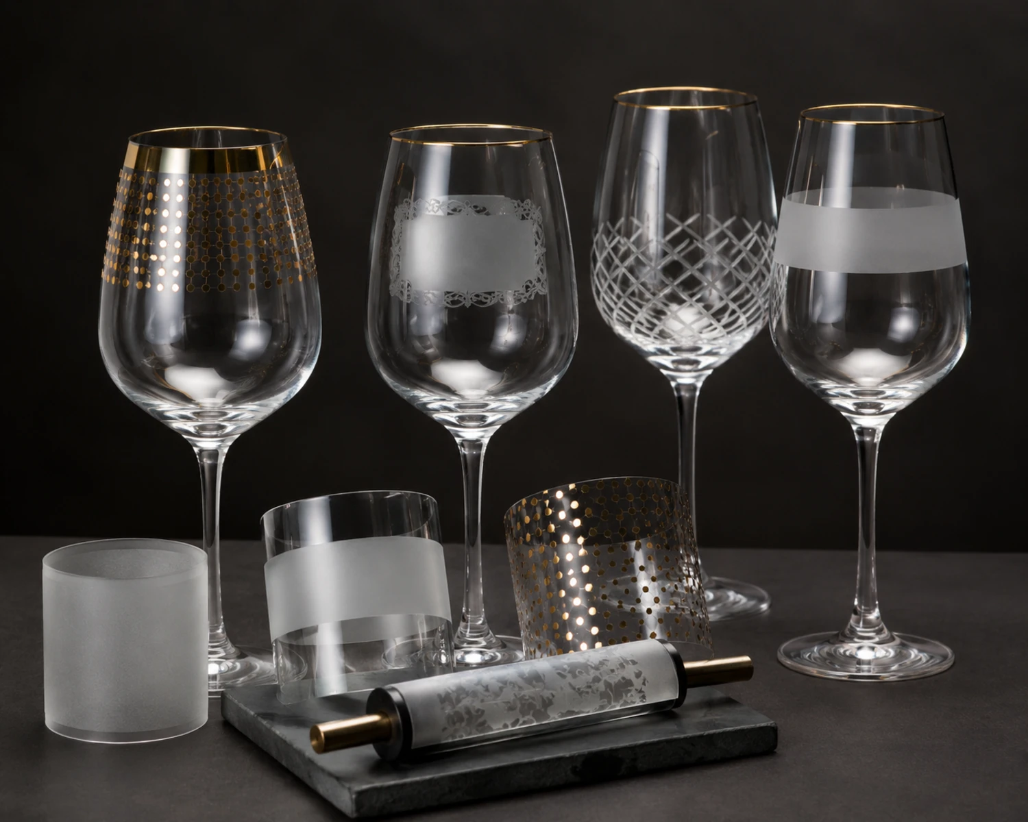 Wine Glass printing and decoration detail image showing custom glassware branding options
