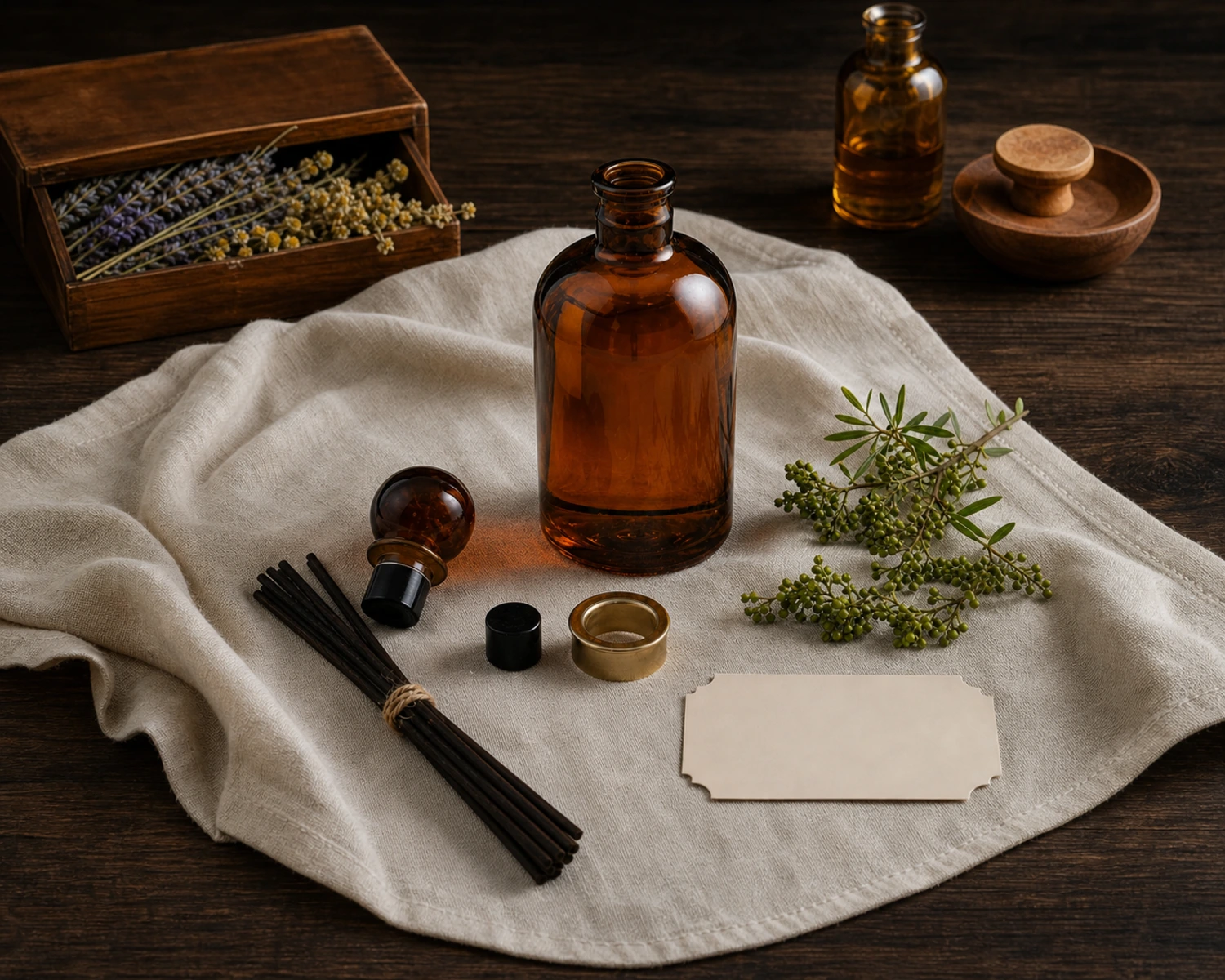 accessory detail image of Apothecary Diffuser Bottle showing closure, label and packaging components