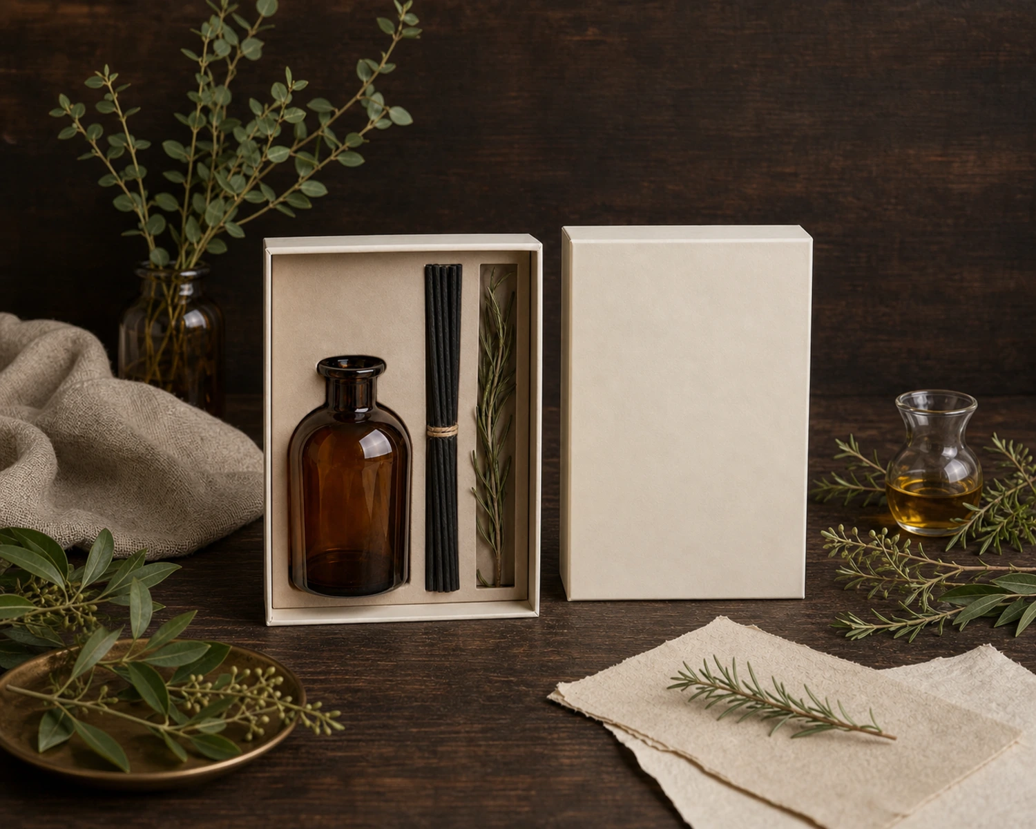 retail packaging image of Apothecary Diffuser Bottle showing gift box and shelf presentation