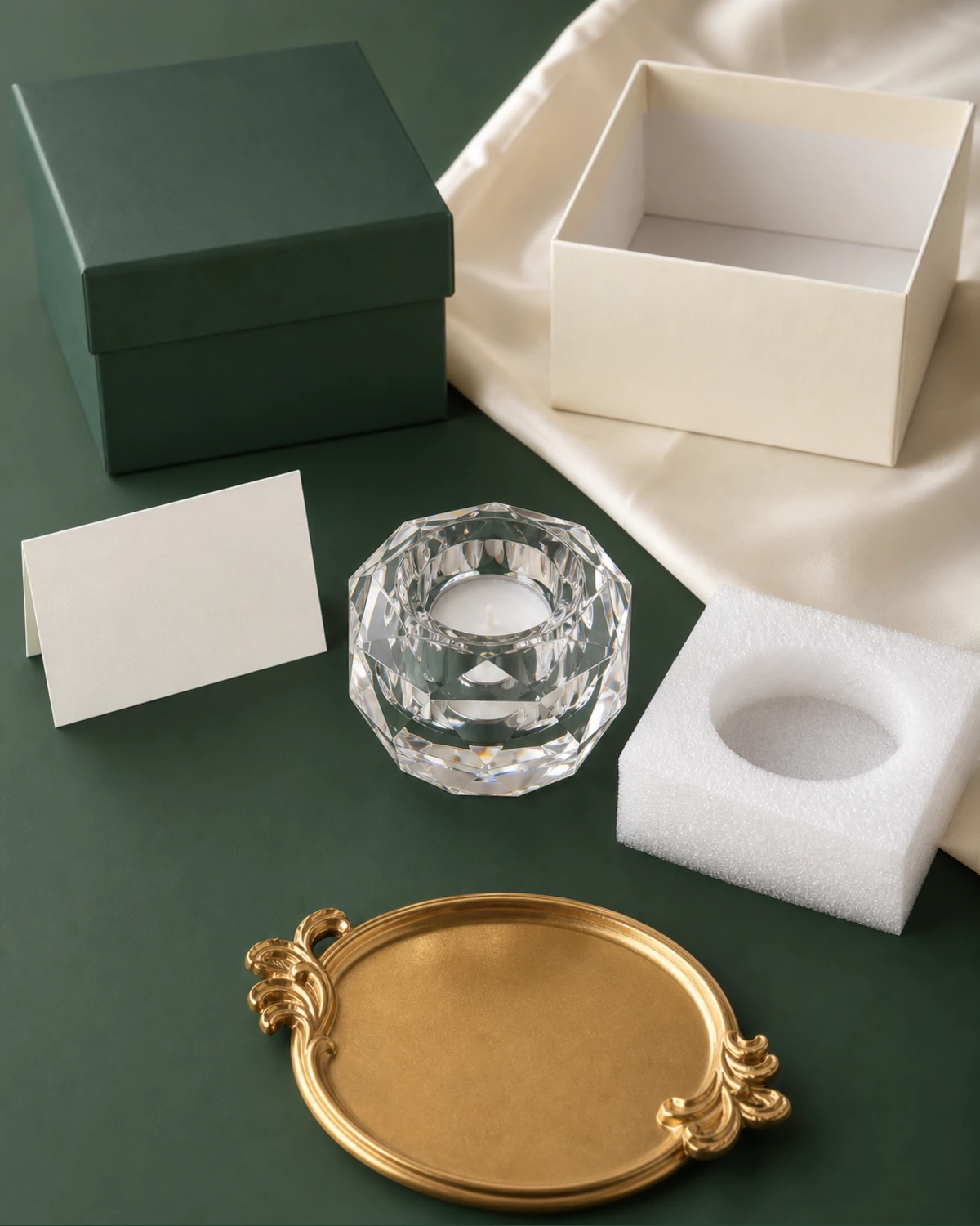 accessory detail image of Faceted Candle Holder showing closure, label and packaging components