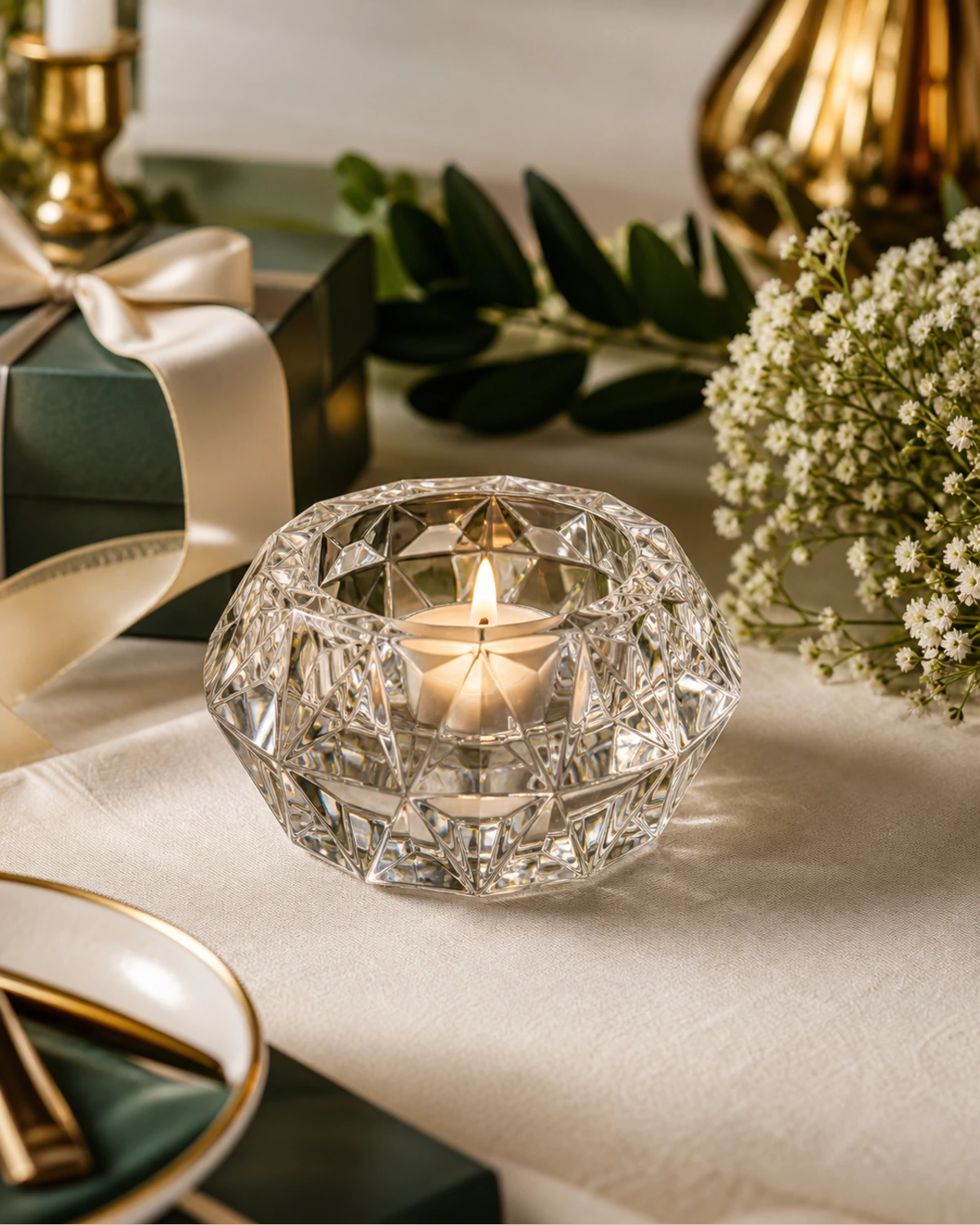 Faceted Candle Holder lifestyle campaign image showing home fragrance application scene