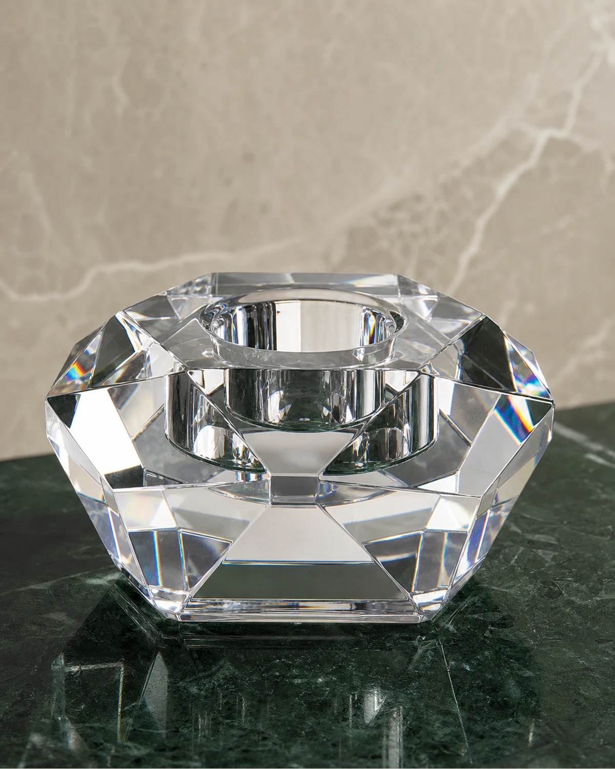glass structure detail image of Faceted Candle Holder showing shape, rim and material quality