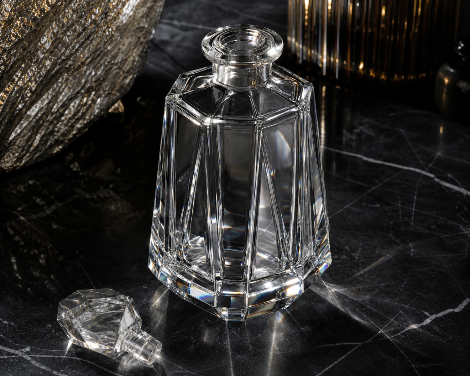 glass structure detail image of Faceted Diffuser Bottle showing shape, rim and material quality