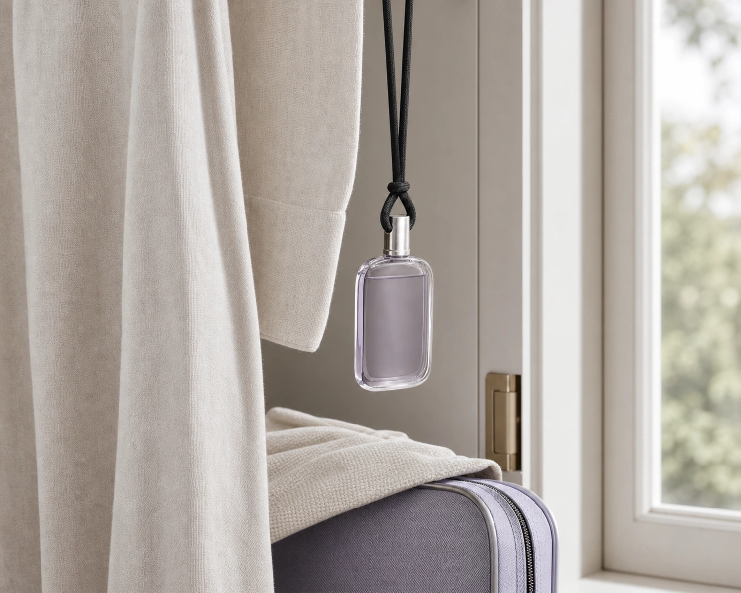 Flat Hanging Diffuser Bottle lifestyle campaign image showing home fragrance application scene