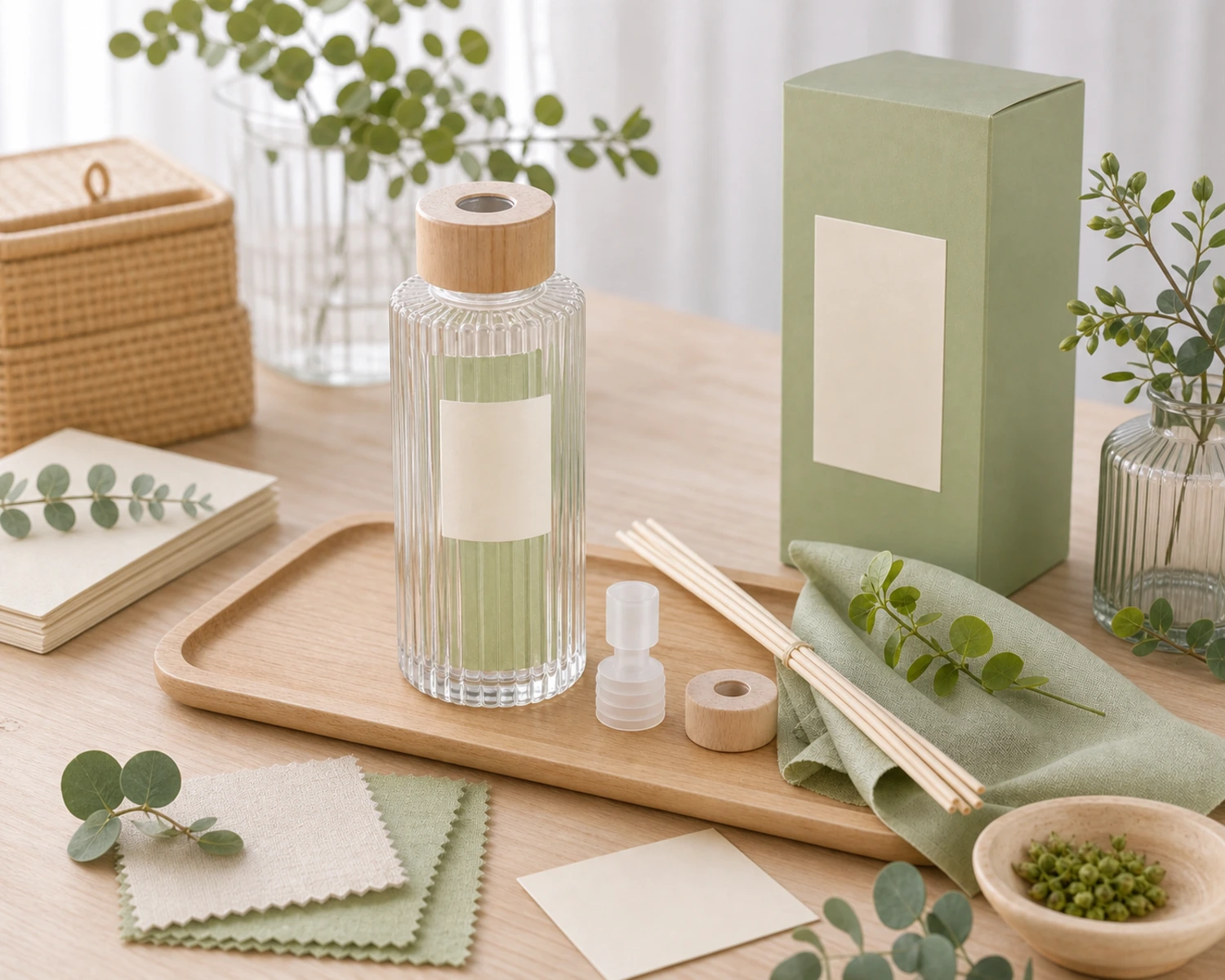 accessory detail image of Fluted Diffuser Bottle showing closure, label and packaging components