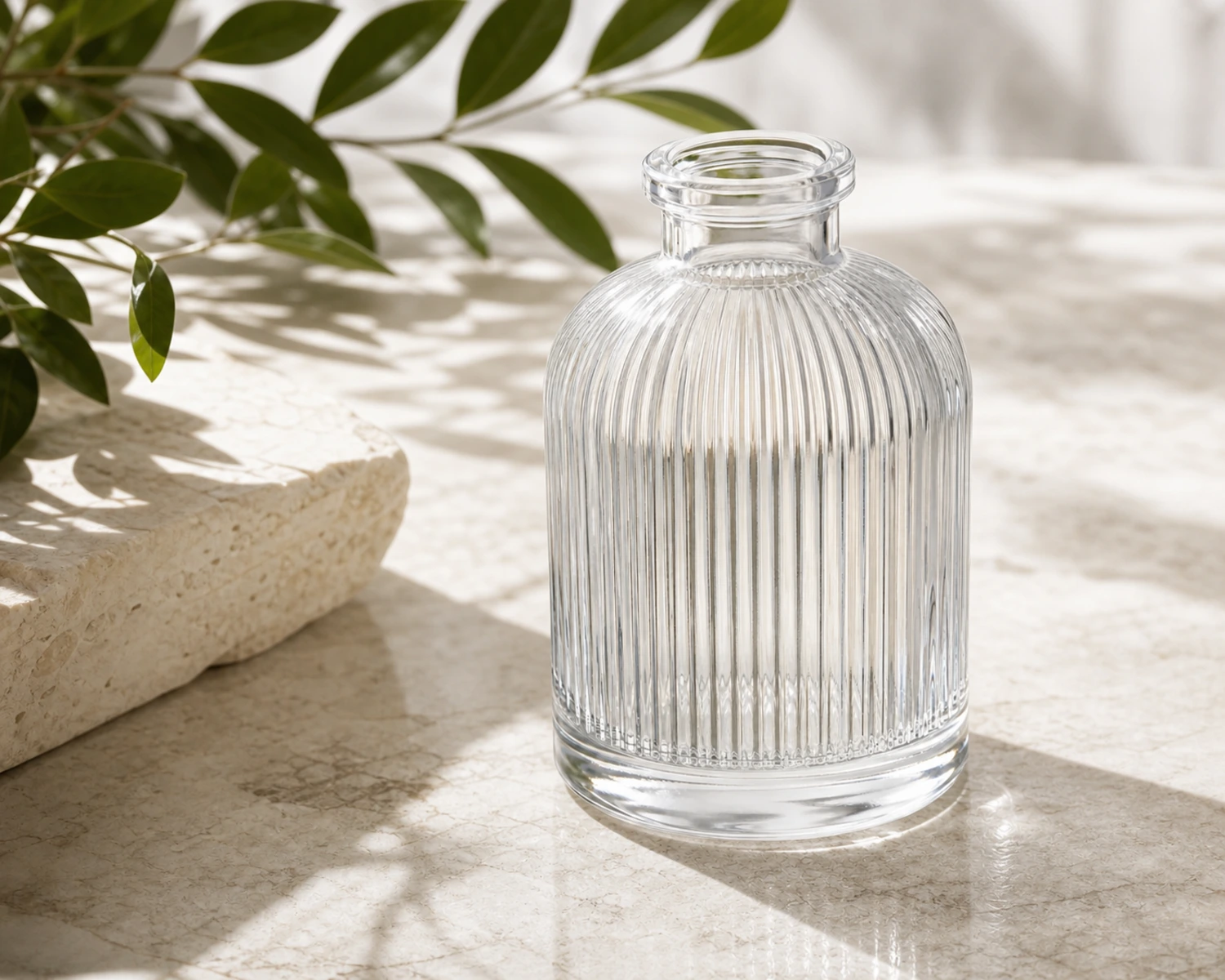 glass structure detail image of Fluted Diffuser Bottle showing shape, rim and material quality