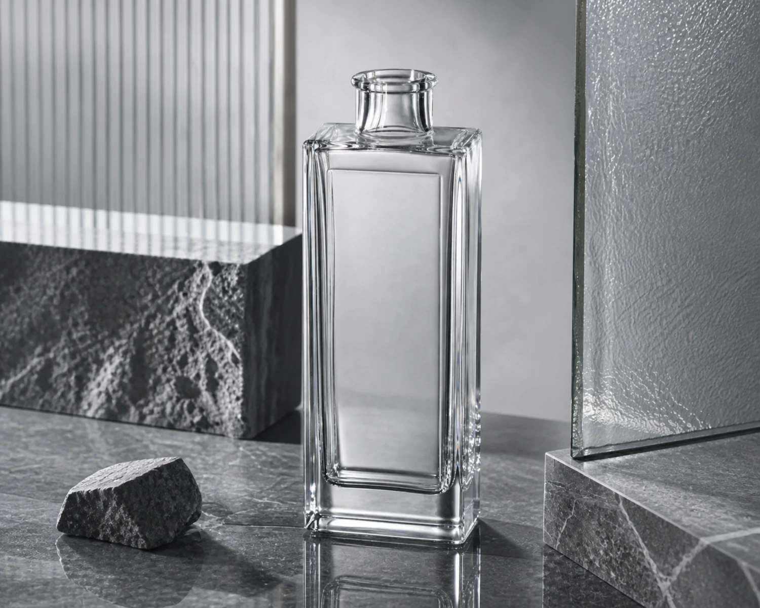 glass structure detail image of Rectangular Diffuser Bottle showing shape, rim and material quality