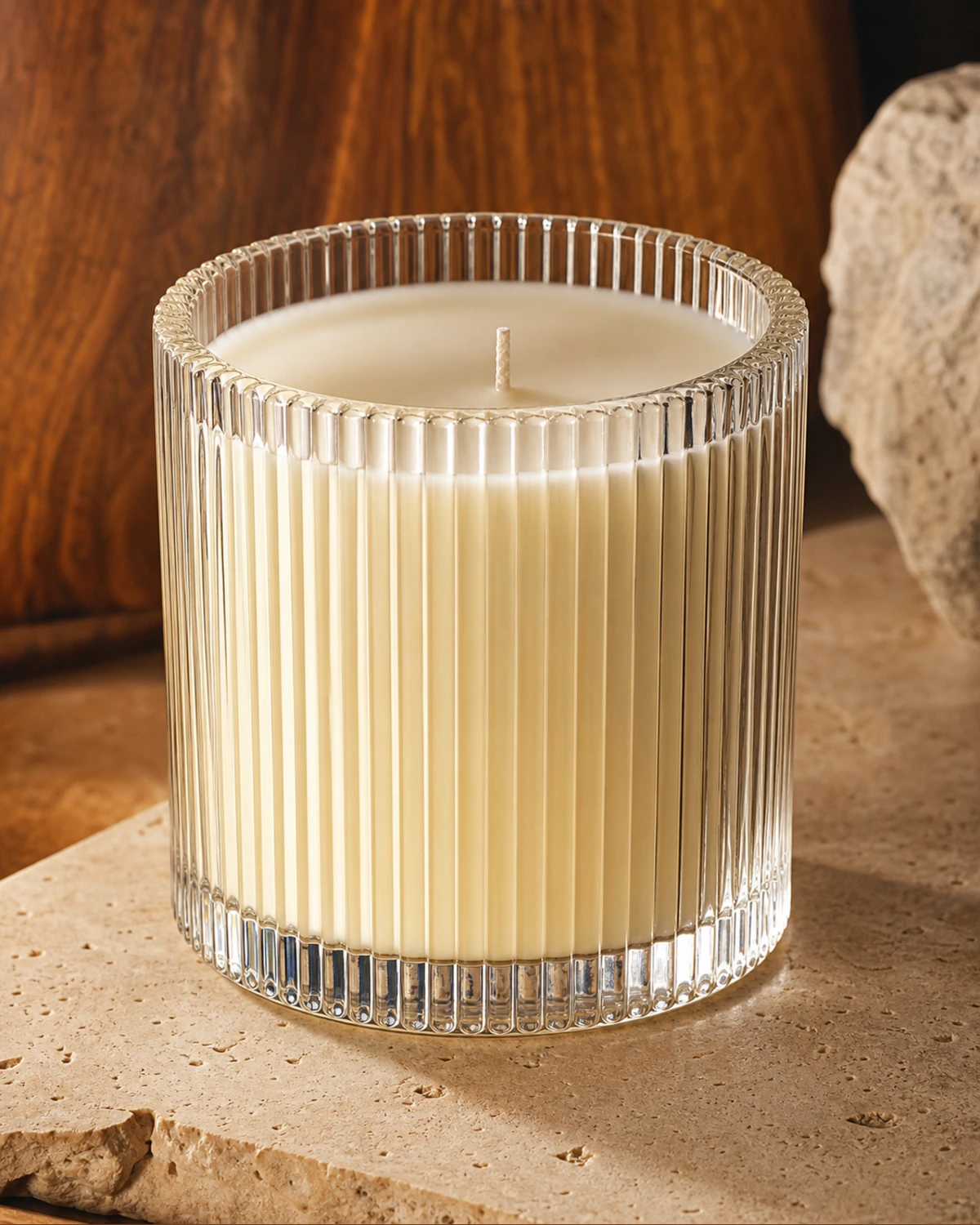 glass structure detail image of Ribbed Glass Candle Jar showing shape, rim and material quality