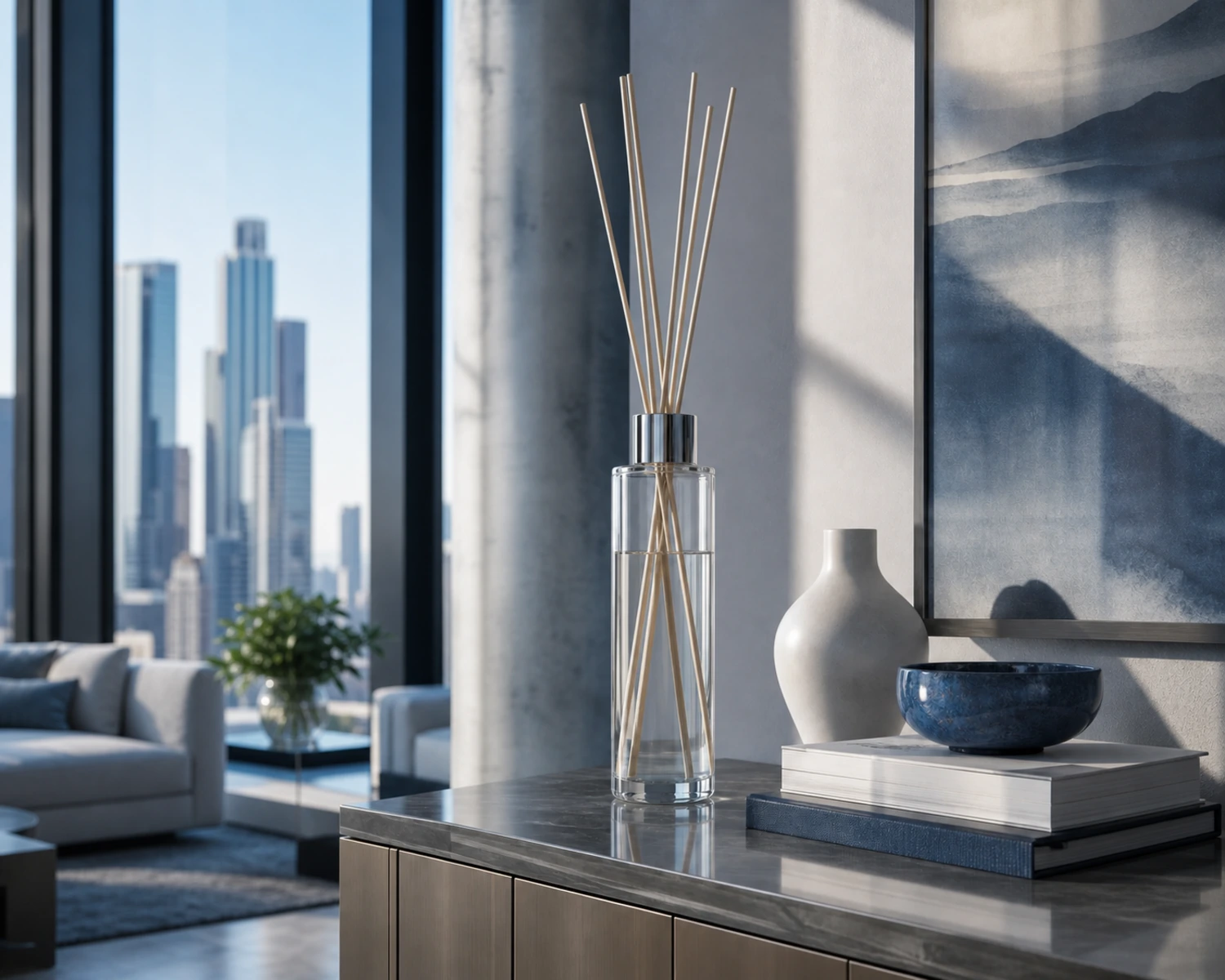 Tall Slim Diffuser Bottle lifestyle campaign image showing home fragrance application scene