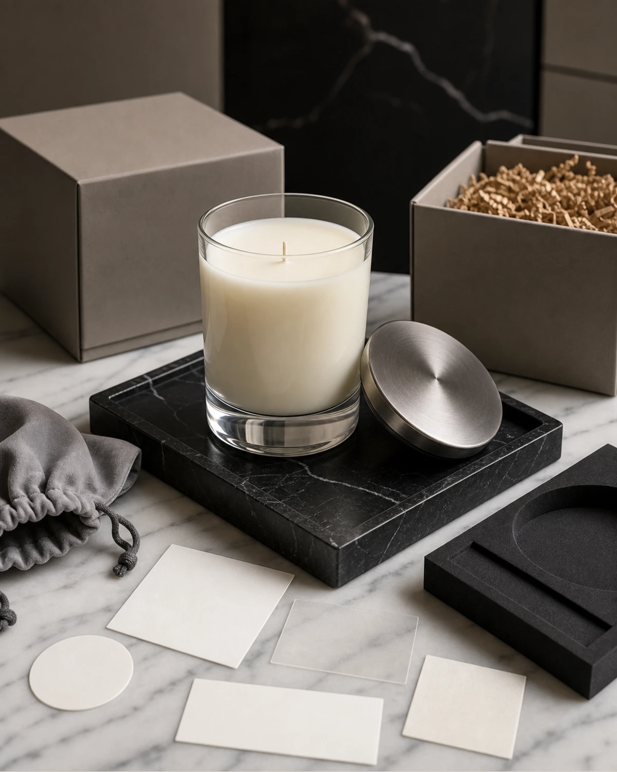 accessory detail image of Tumbler Candle Glass showing closure, label and packaging components