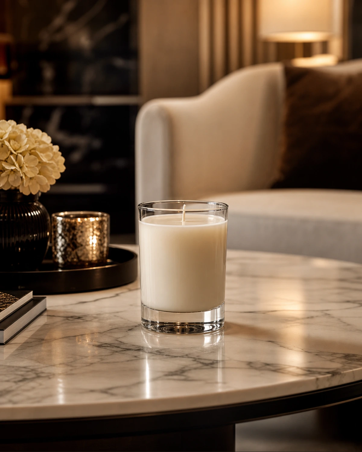 Tumbler Candle Glass lifestyle campaign image showing home fragrance application scene
