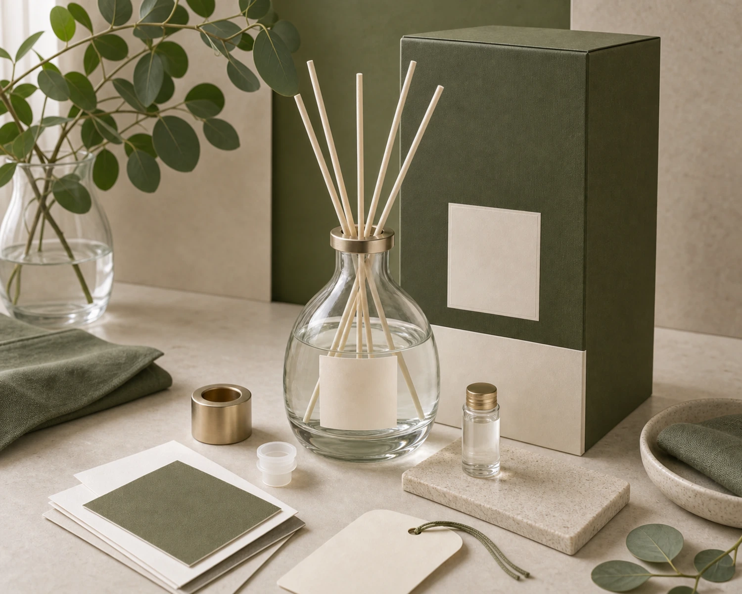 accessory detail image of Vase Diffuser Bottle showing closure, label and packaging components