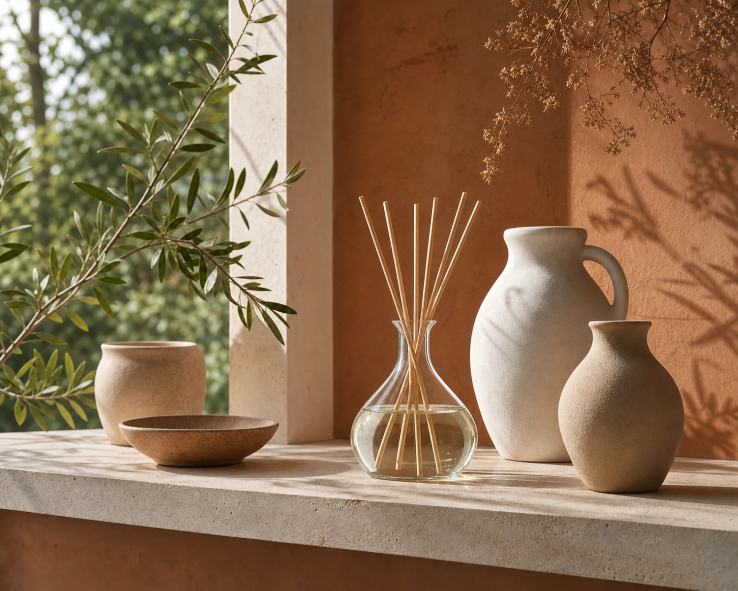 Vase Diffuser Bottle lifestyle campaign image showing home fragrance application scene