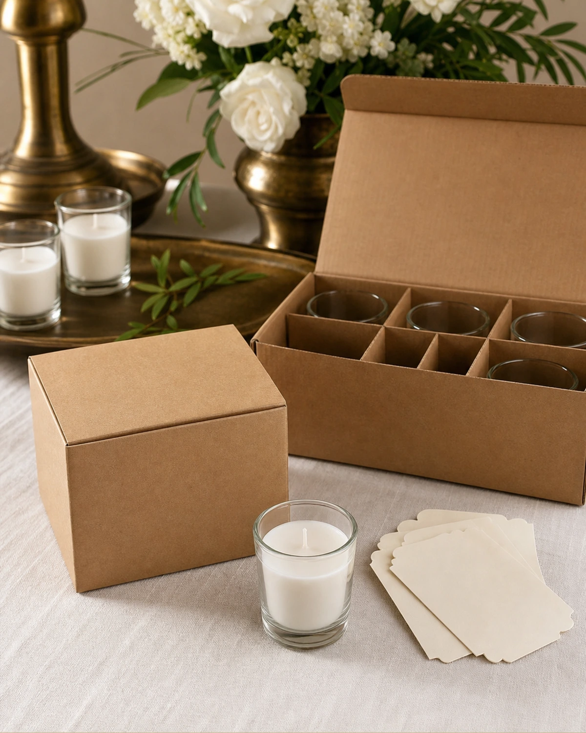 retail packaging image of Votive Candle Holder showing gift box and shelf presentation