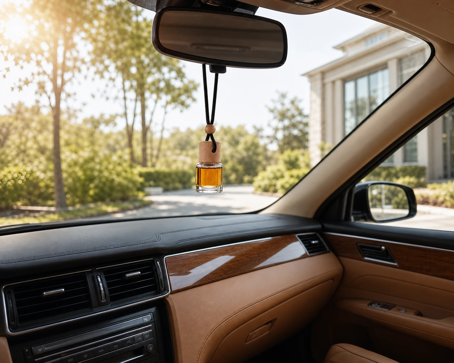 Wooden Cap Car Diffuser Bottle lifestyle campaign image showing home fragrance application scene