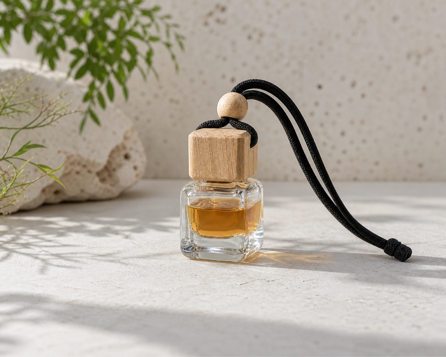 glass structure detail image of Wooden Cap Car Diffuser Bottle showing shape, rim and material quality