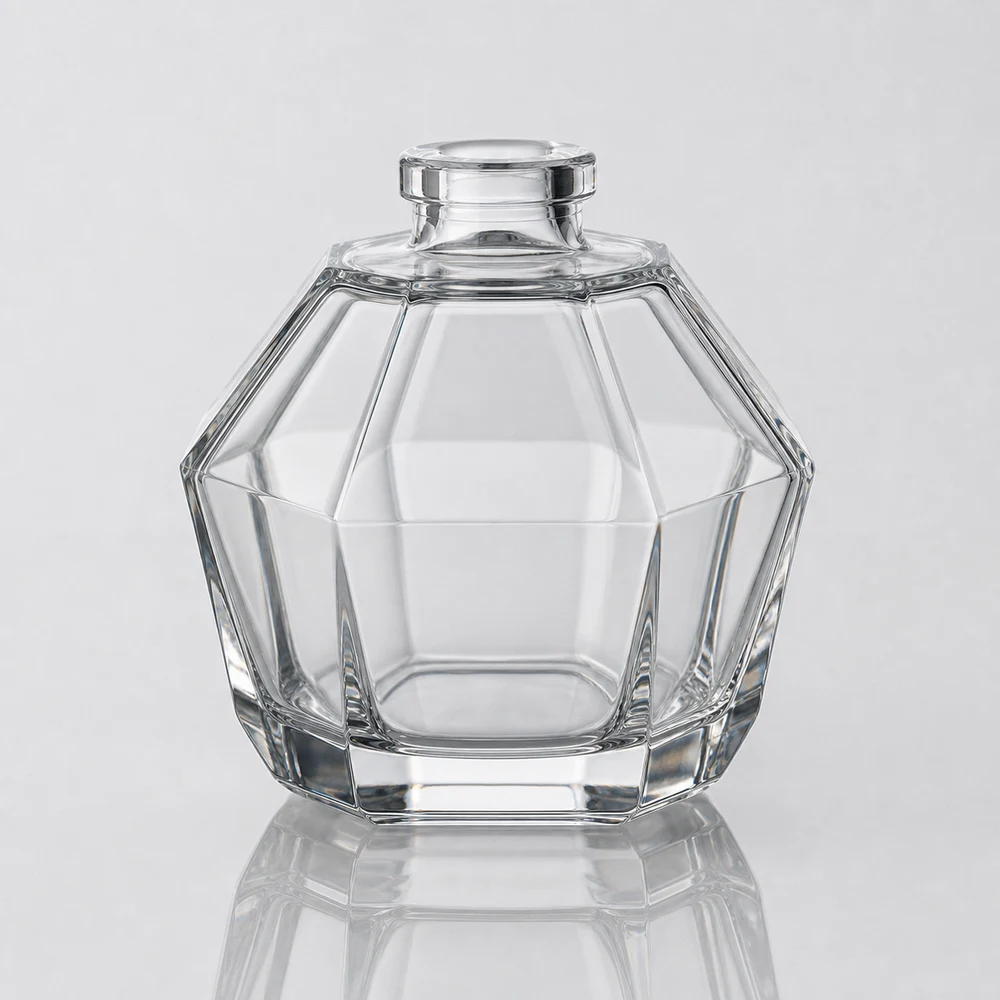 Faceted Reed Diffuser Bottle with cap and stopper - front view