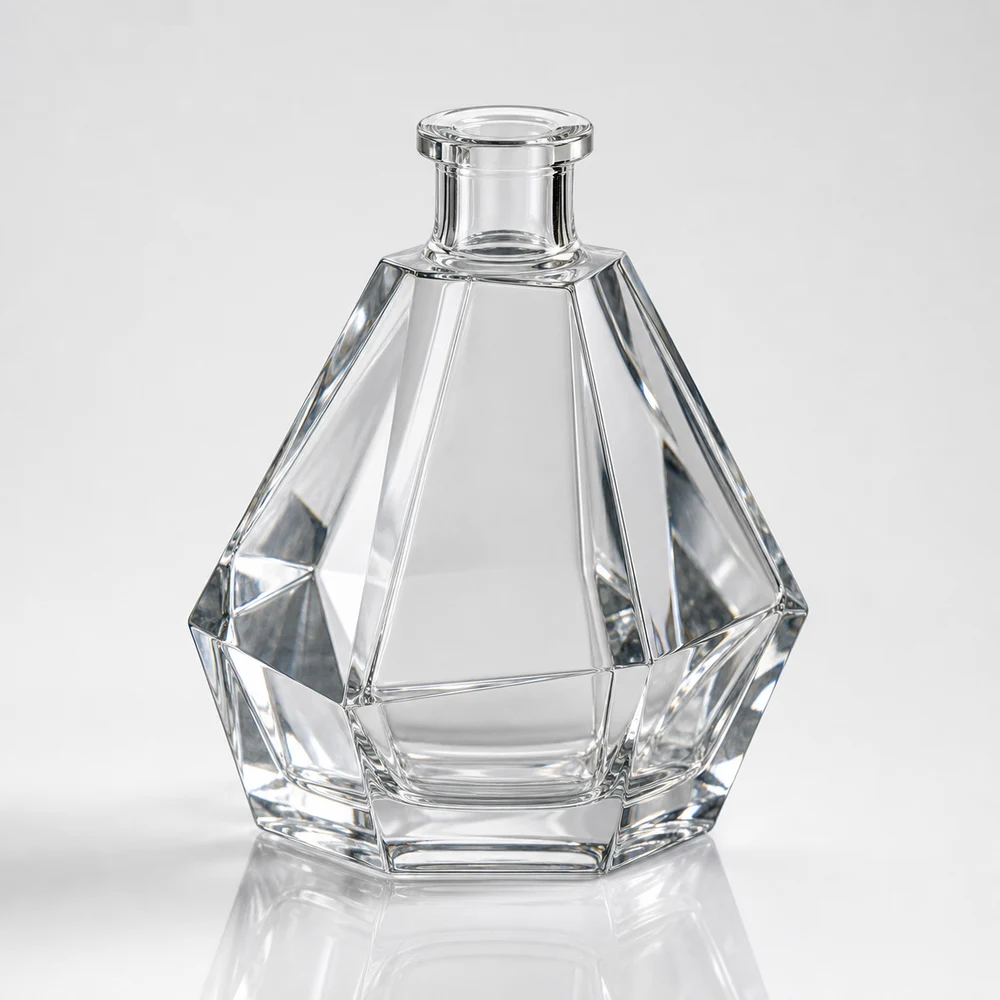 Faceted Reed Diffuser Bottle with cap and stopper - closure detail