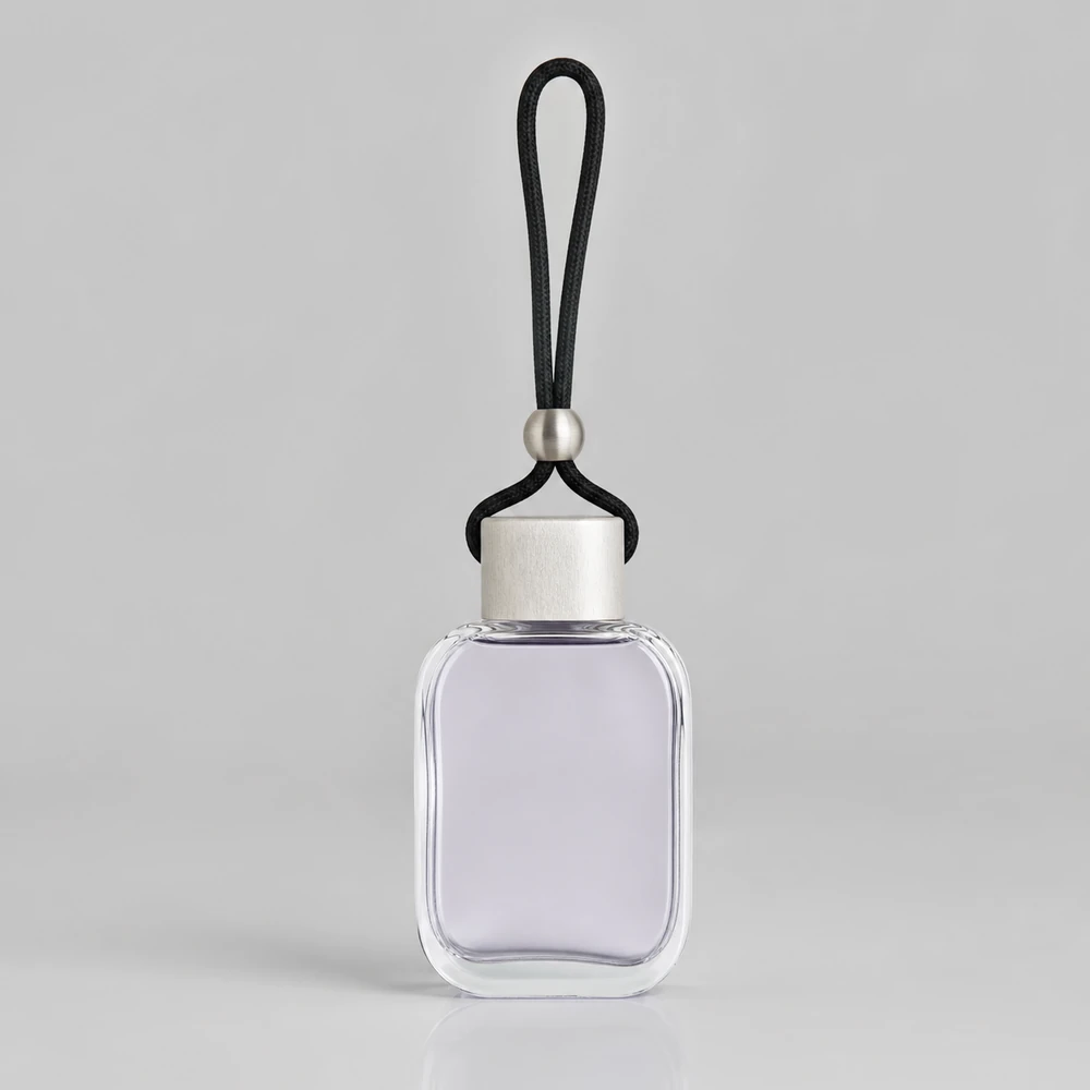 Flat Hanging Diffuser Bottle with cap and hanging cord for car diffuser packaging - front view