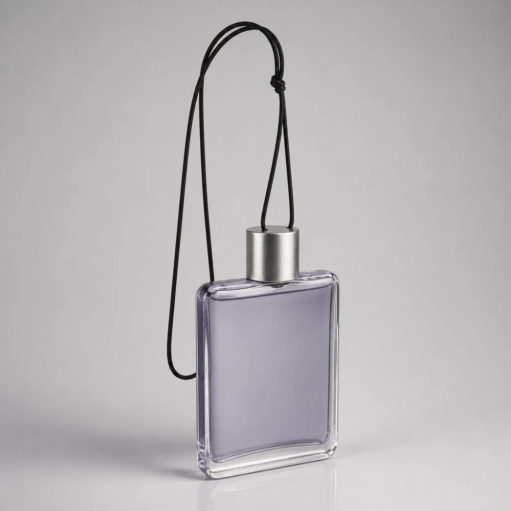 Flat Hanging Diffuser Bottle with cap and hanging cord for car diffuser packaging - closure detail