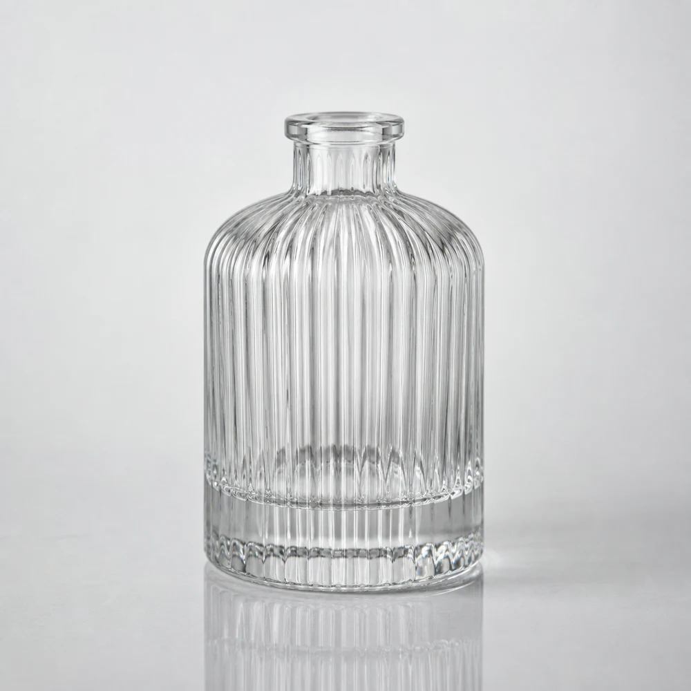 Fluted Reed Diffuser Bottle with cap and stopper - front view