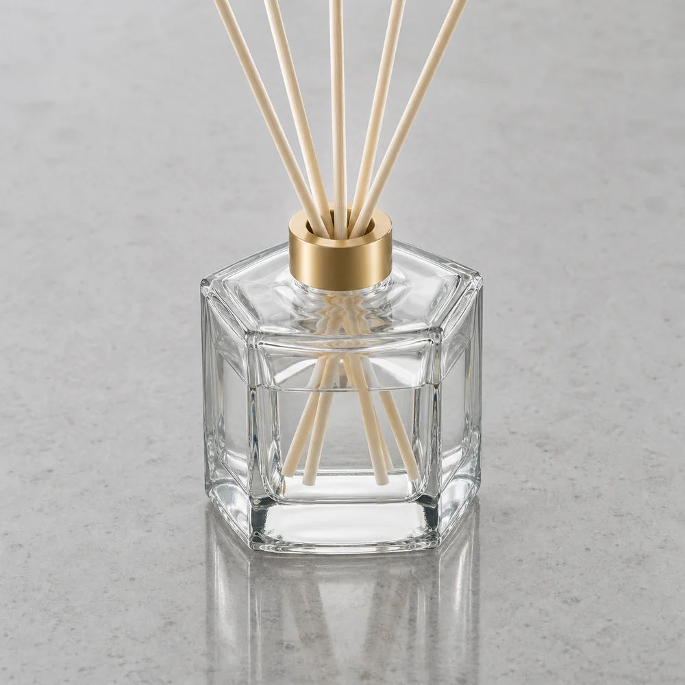 Hexagonal Reed Diffuser Bottle with cap and stopper - front view