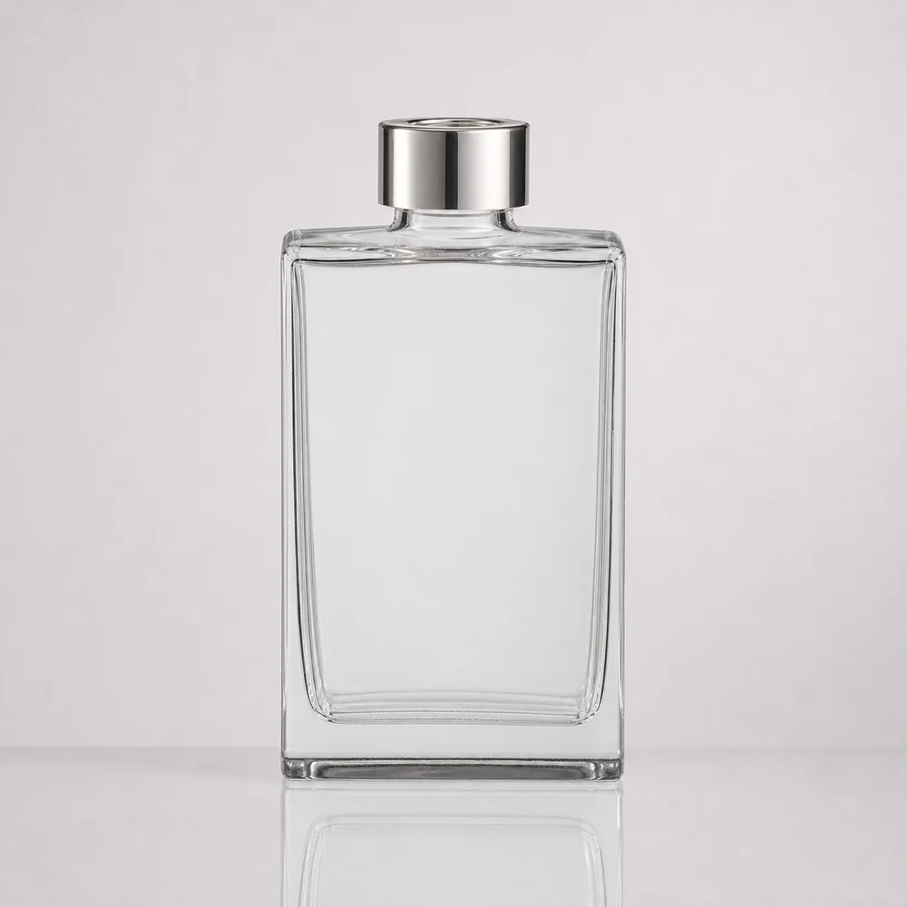 Rectangular Reed Diffuser Bottle with cap and stopper - front view