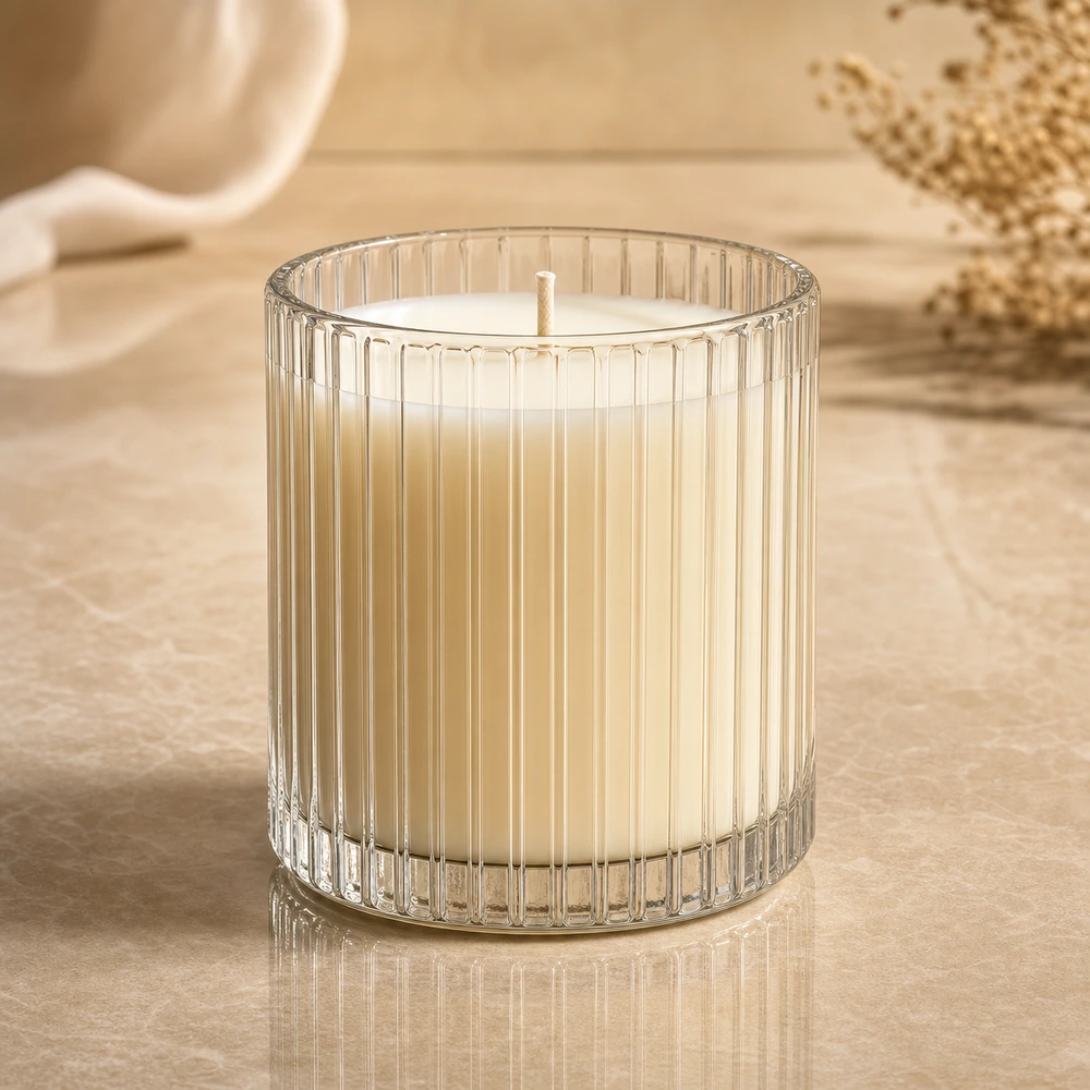 Ribbed Glass Candle Jar for candle and home fragrance packaging - decoration view