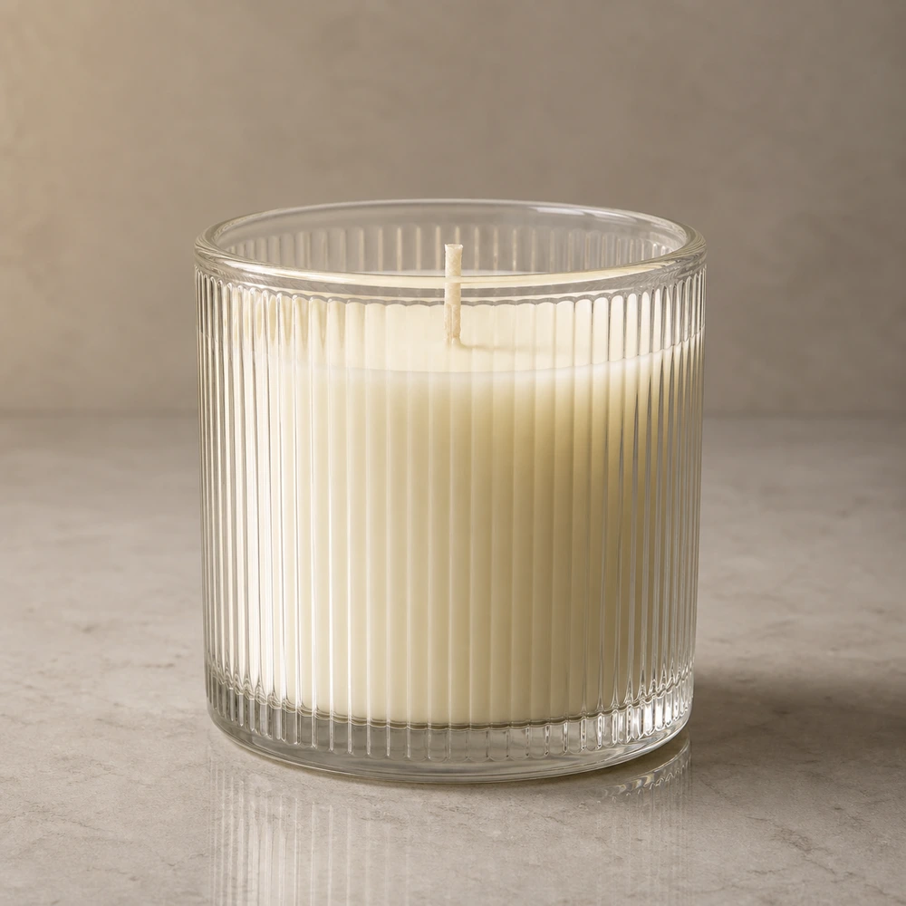 Ribbed Glass Candle Jar for candle and home fragrance packaging - front view