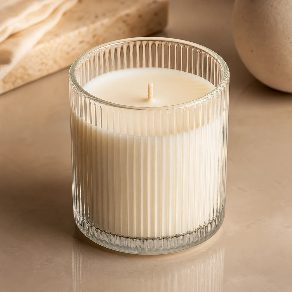 Ribbed Glass Candle Jar for candle and home fragrance packaging - closure detail