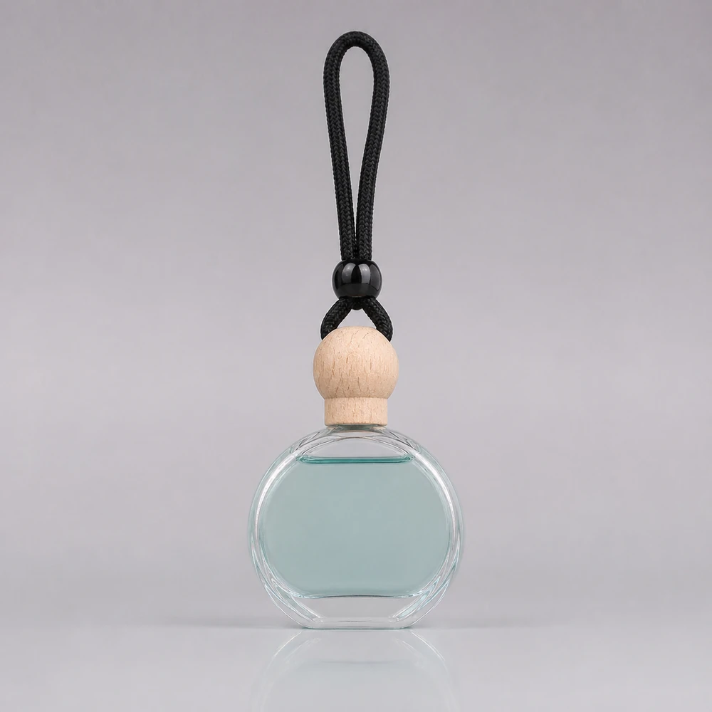 Round Car Diffuser Bottle with cap and hanging cord for car diffuser packaging - decoration view