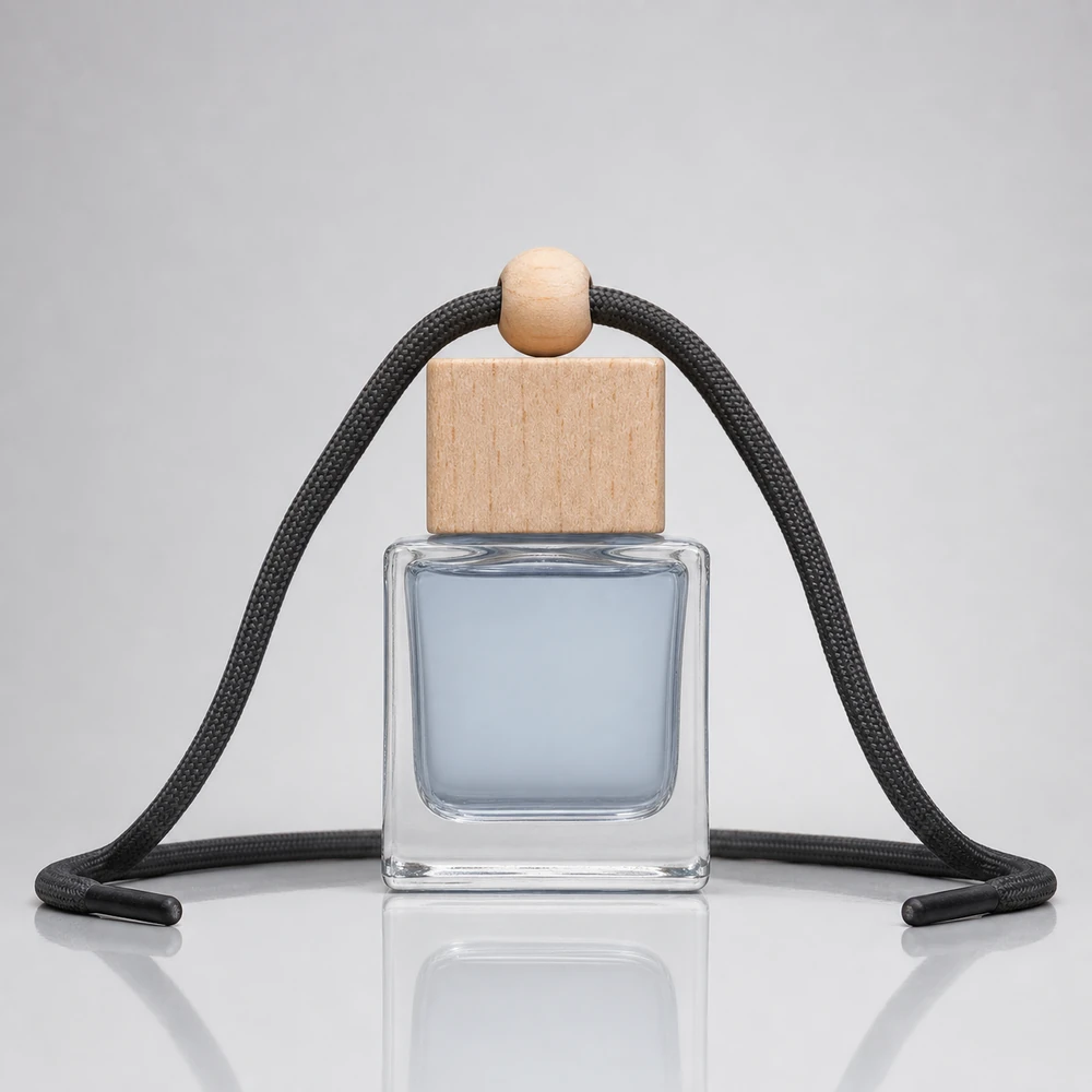 Square Car Diffuser Bottle with cap and hanging cord for car diffuser packaging - decoration view