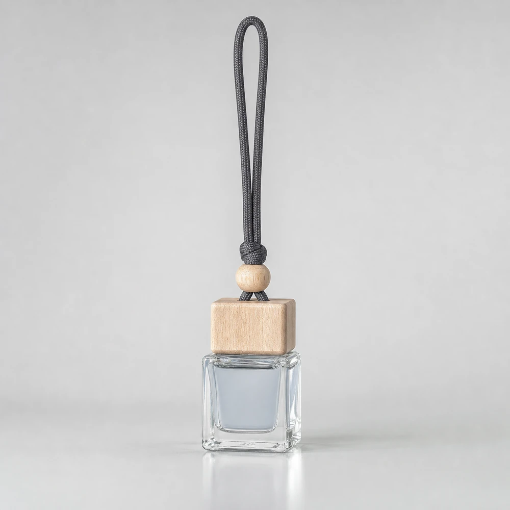 Square Car Diffuser Bottle with cap and hanging cord for car diffuser packaging - front view