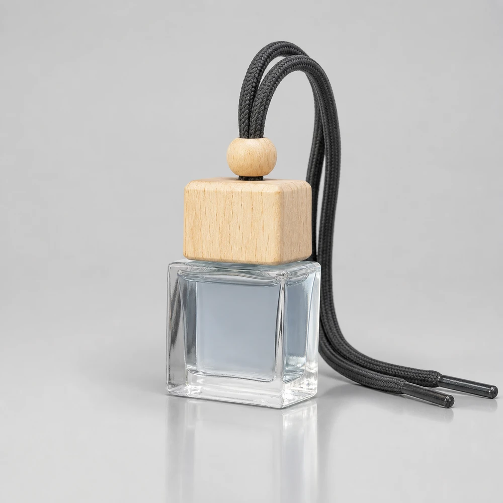 Square Car Diffuser Bottle with cap and hanging cord for car diffuser packaging - closure detail