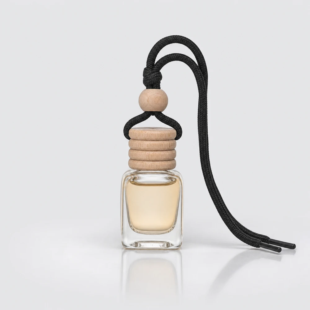 Wooden Cap Car Diffuser Bottle with cap and hanging cord for car diffuser packaging - front view