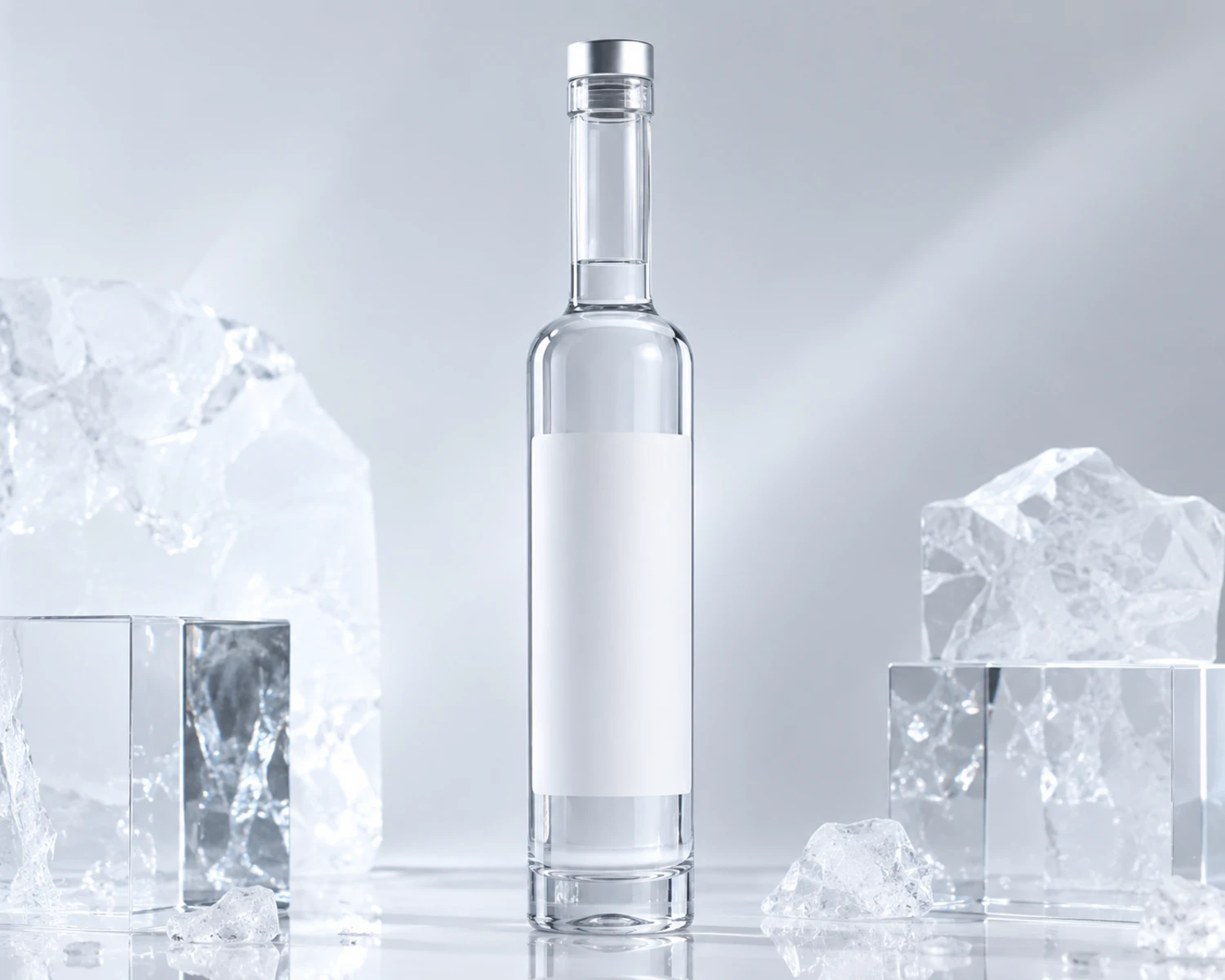 Long-Neck Vodka Glass Bottle finished bottle campaign image showing premium liquor glass packaging presentation