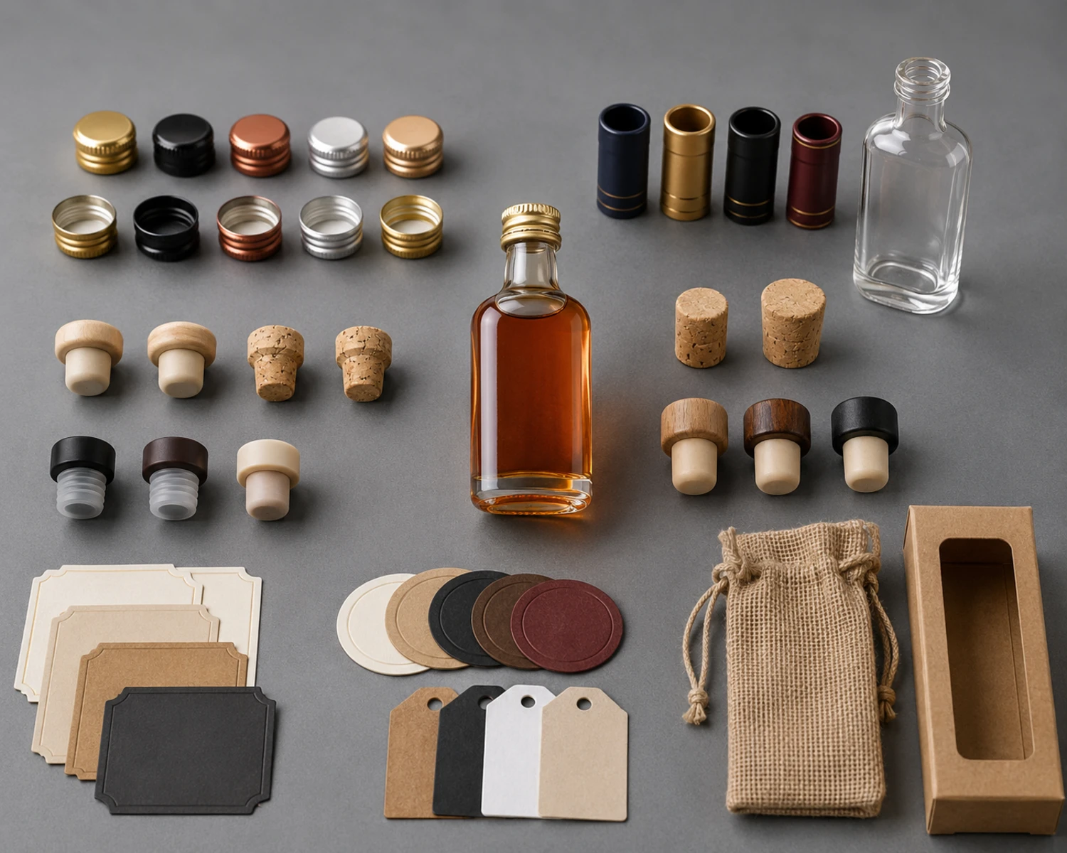 accessories detail image of Mini Liquor Glass Bottle showing closure, cap, cork or liquor bottle components