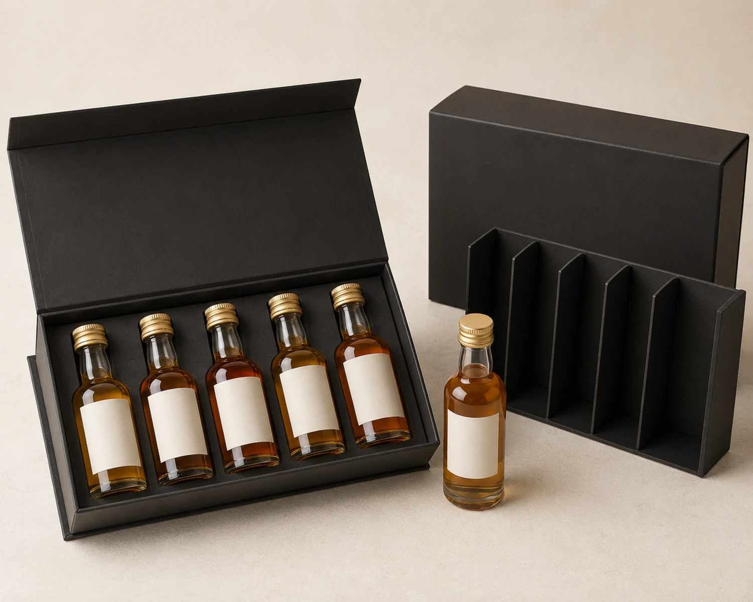 packaging detail image of Mini Liquor Glass Bottle showing premium liquor retail or gift packaging