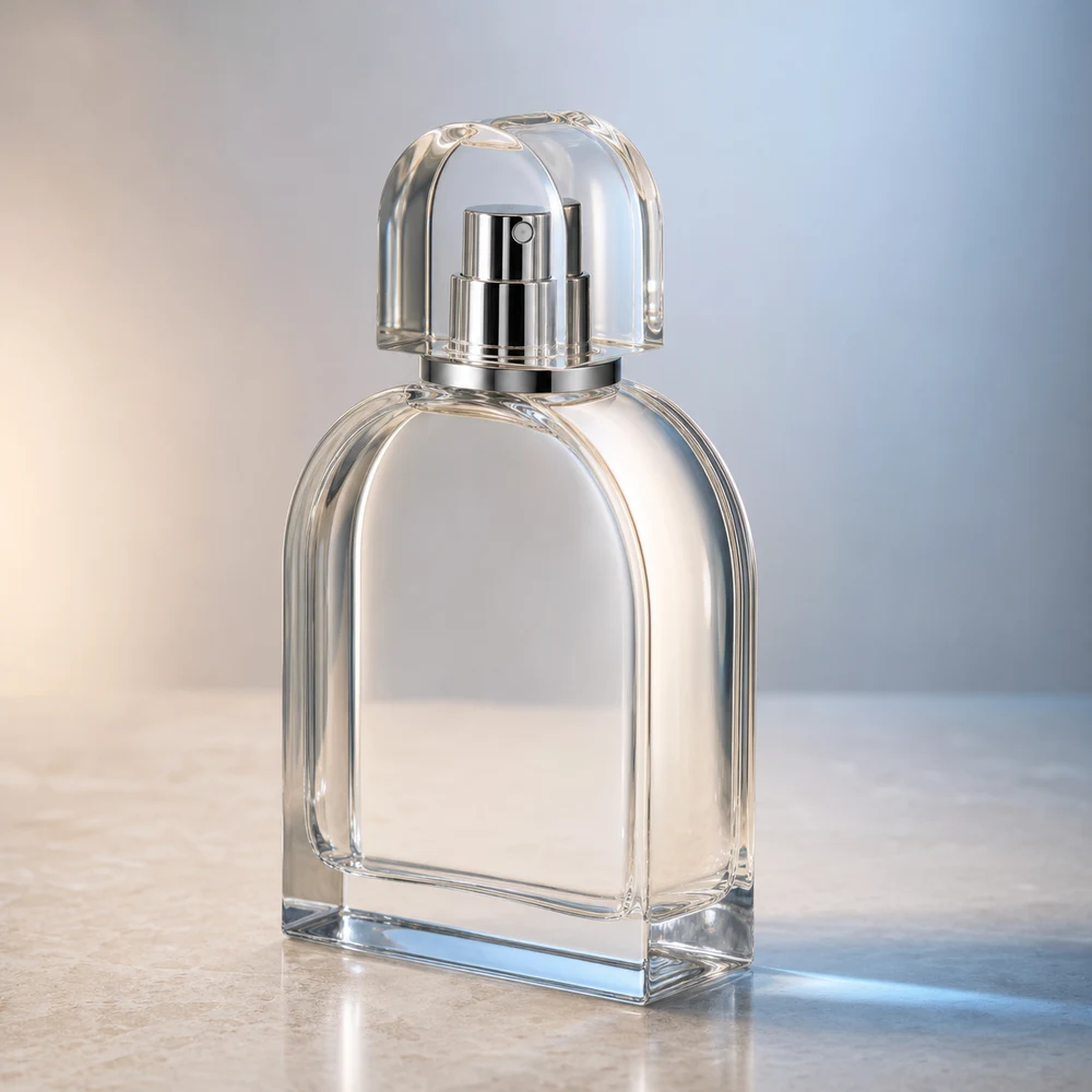 Arch Shape Perfume glass perfume bottle with sprayer and cap - closure detail