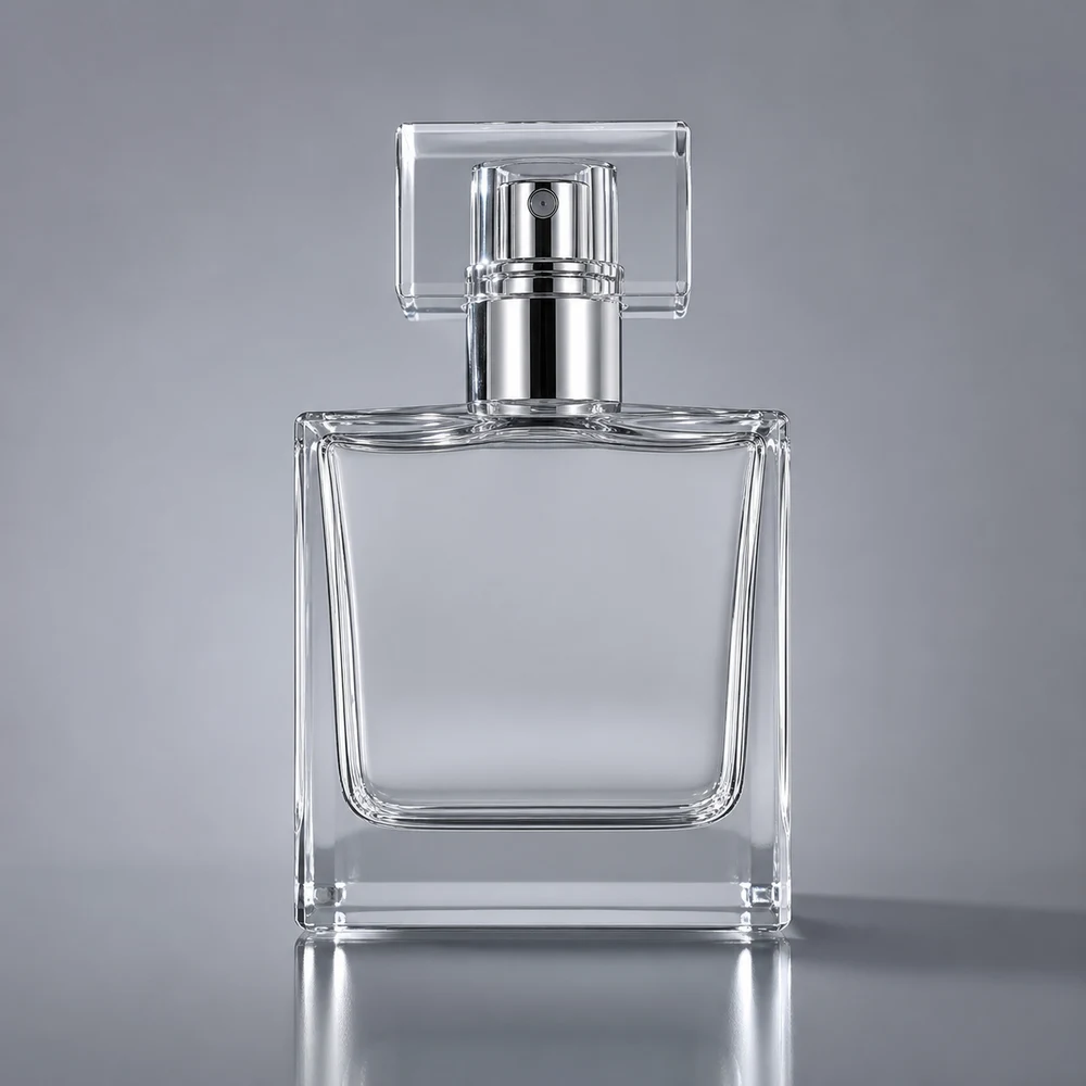 Cube Perfume glass perfume bottle with sprayer and cap - front view