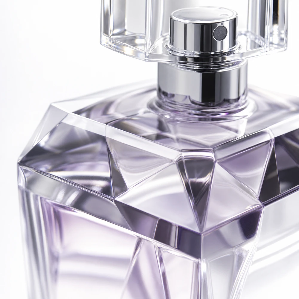 Faceted Perfume glass perfume bottle with sprayer and cap - packing view