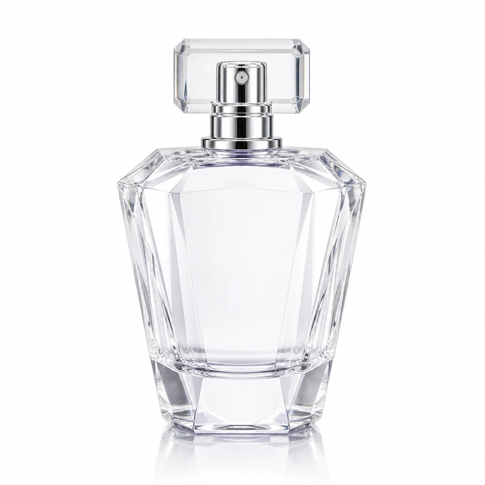 Faceted Perfume glass perfume bottle with sprayer and cap - decoration view