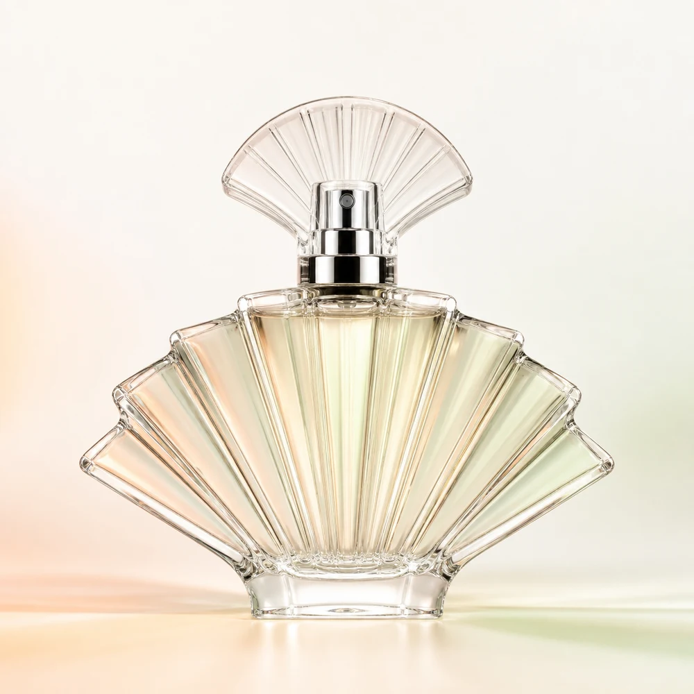Fan Shape Perfume glass perfume bottle with sprayer and cap - decoration view