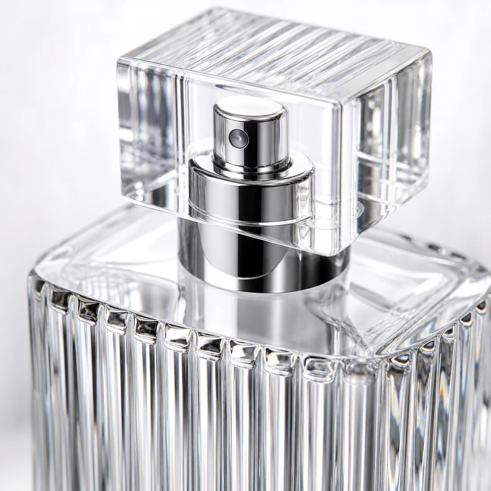 Fluted Perfume glass perfume bottle with sprayer and cap - packing view