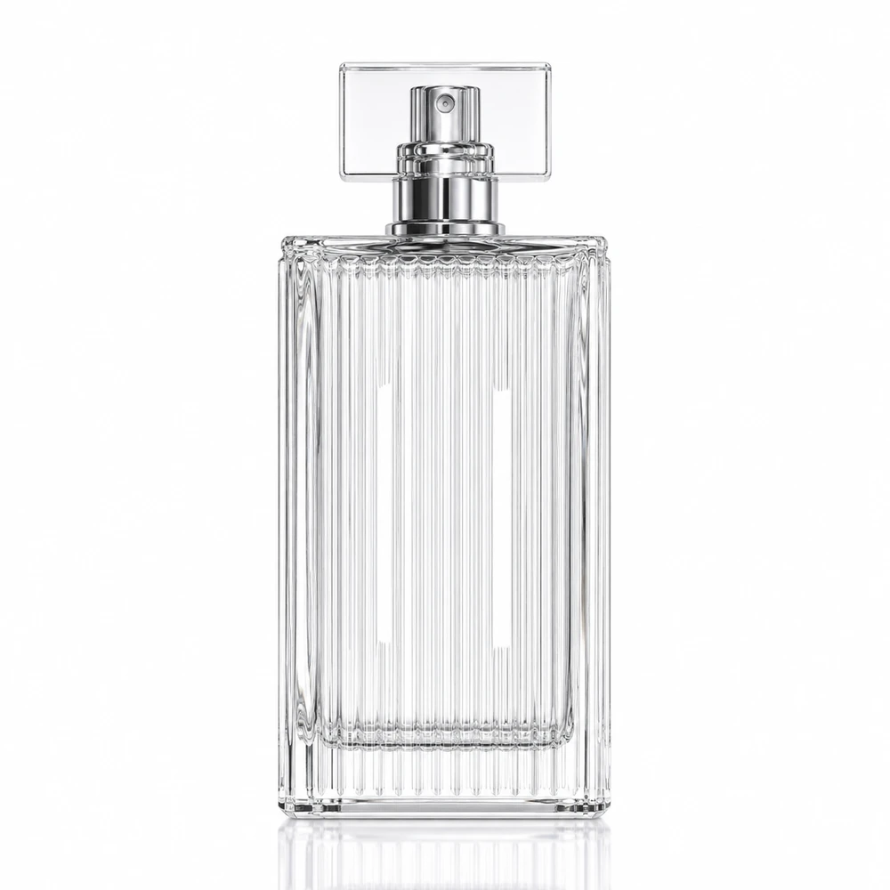 Fluted Perfume glass perfume bottle with sprayer and cap - decoration view