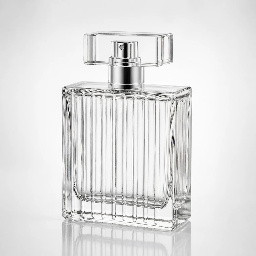 Fluted Perfume glass perfume bottle with sprayer and cap - closure detail