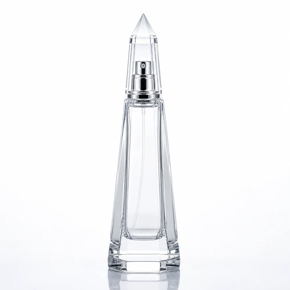 Obelisk Shape Perfume glass perfume bottle with sprayer and cap - decoration view