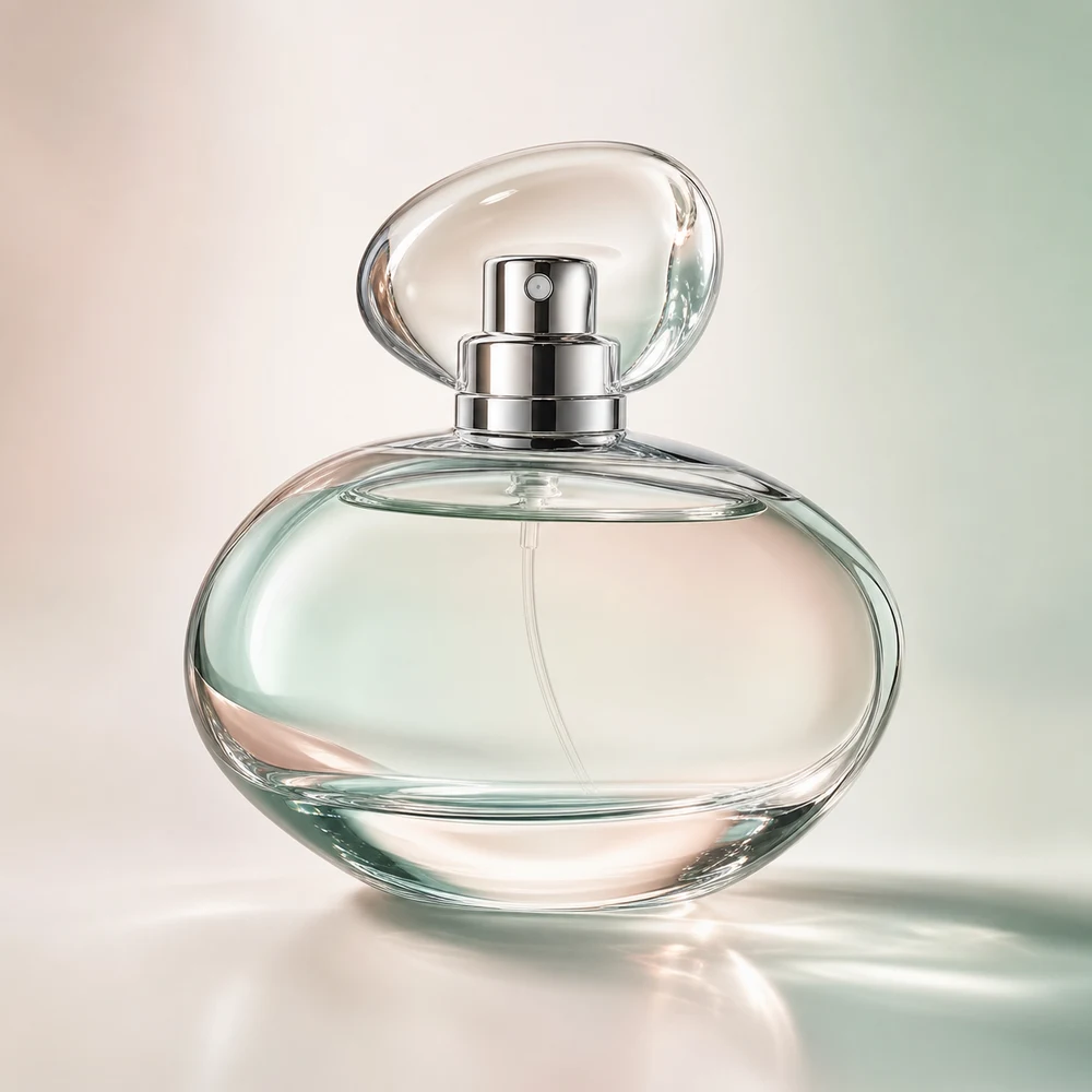 Pebble Shape Perfume glass perfume bottle with sprayer and cap - front view