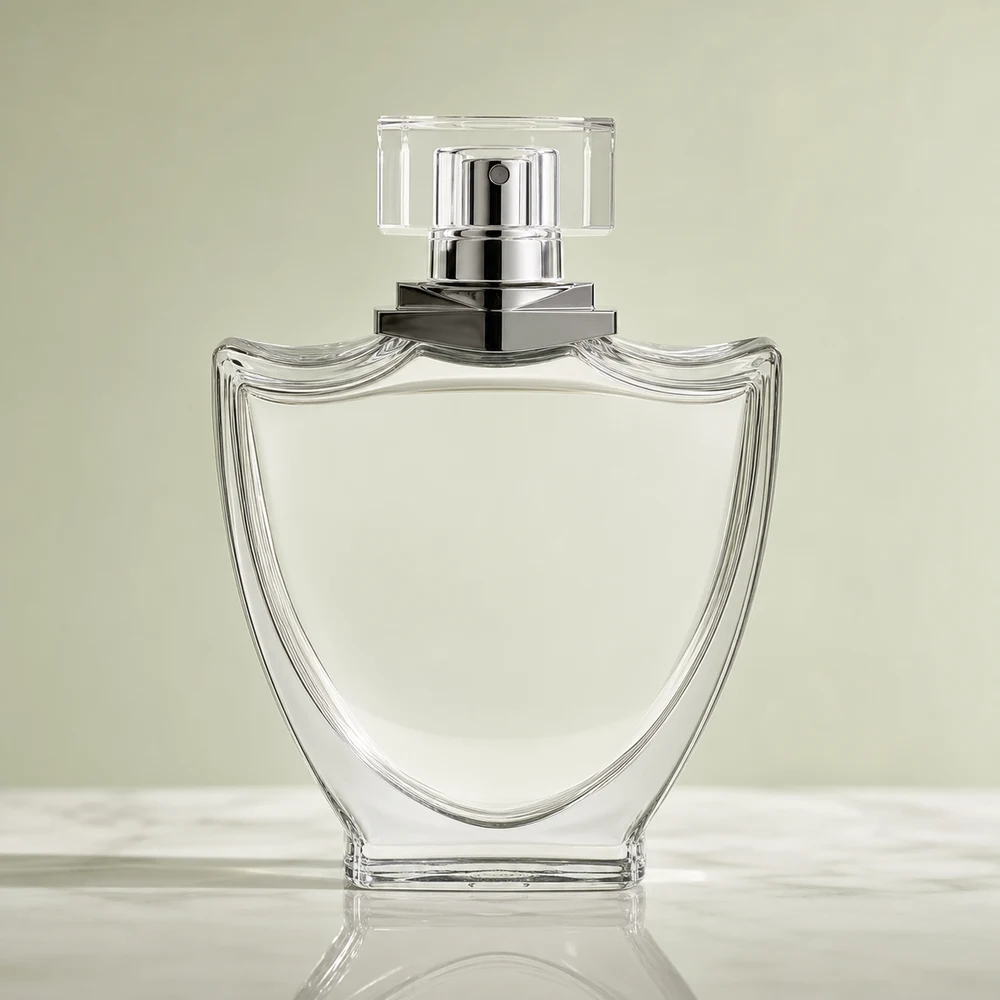 Shield Shape Perfume glass perfume bottle with sprayer and cap - front view