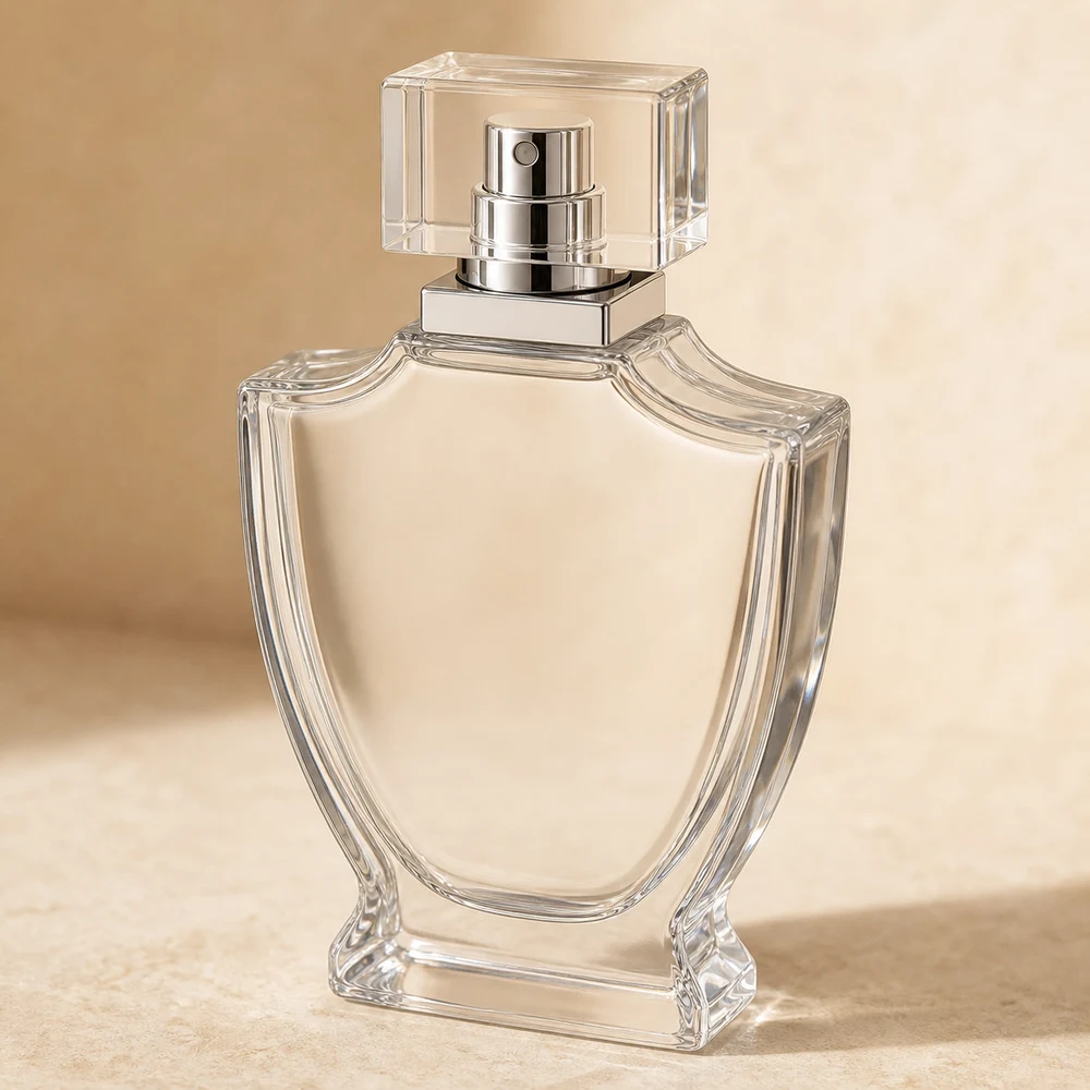 Shield Shape Perfume glass perfume bottle with sprayer and cap - closure detail